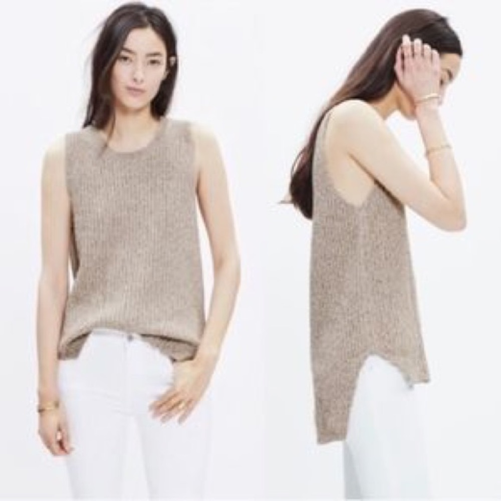 Madewell Sleeveless Tunic Sweater Beige Knit Vest